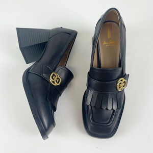 Sam Edelman Quinly Leather Slip On Chunky Block Heel Loafers Kilty Pumps 7.5M